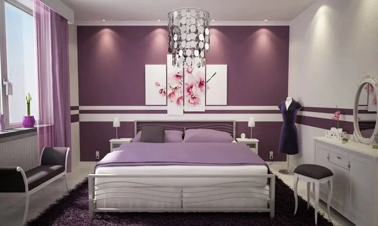 10 Desain Kamar Minimalis Warna Ungu Aesthetic dan Menawan
