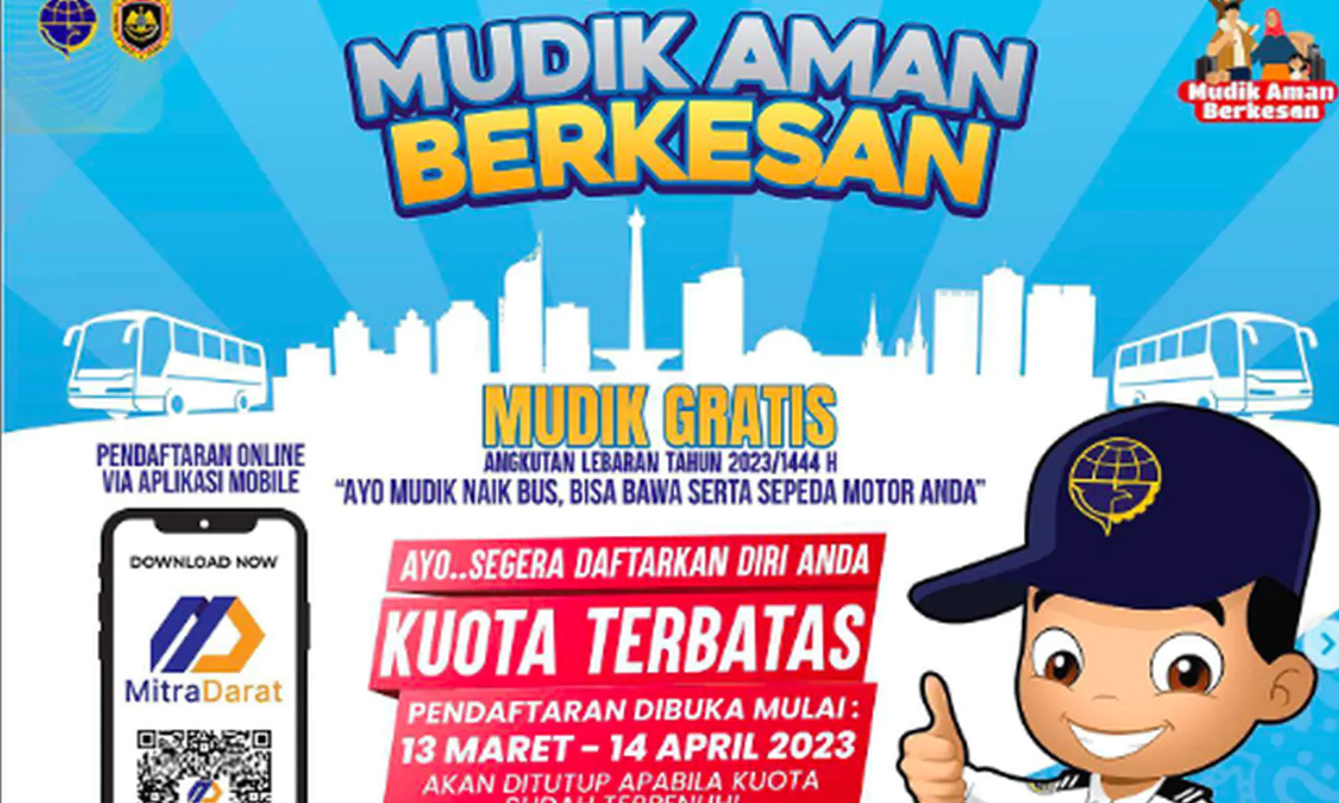 Lebaran 2023 Bisa Mudik Gratis, Daftar di Aplikasi MitraDarat Siang Ini