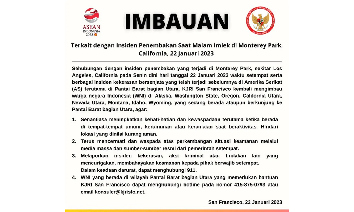 Penembakan Massal Marak Terjadi, WNI di California Diminta Waspada Saat Berada di Tempat Umum