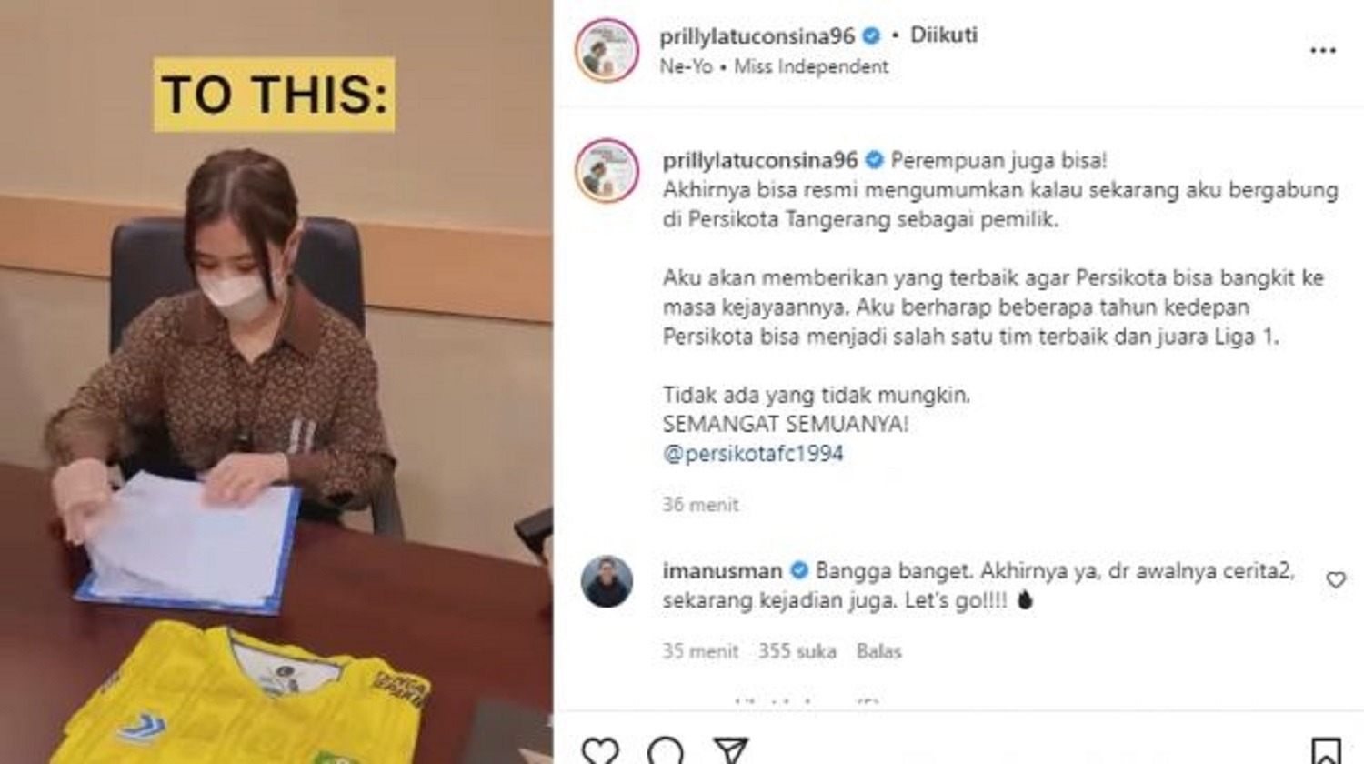 Prilly Latuconsina Beli Klub Liga 3 Persikota Tangerang