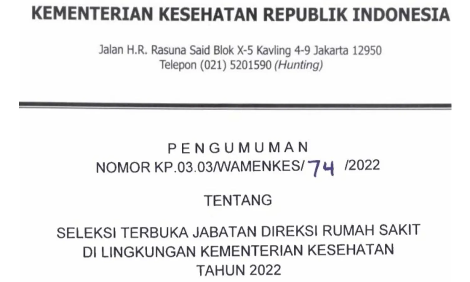 Kemenkes Buka Lowongan Pekerjaan untuk 60 Jabatan Direksi di Rumah Sakit