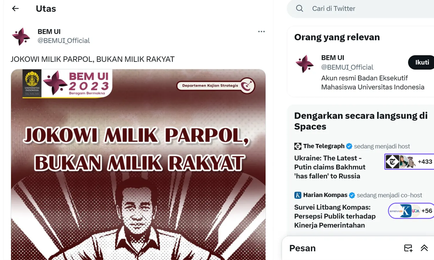 Akun Twitter BEM UI Diretas, Ancaman Bagi Suara Kritis?